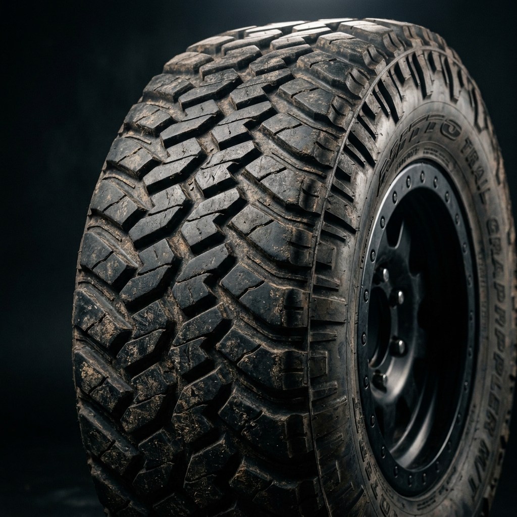 Infografika vysvětlující význam čísel a symbolů na pneumatice, včetně DOT a 4x4