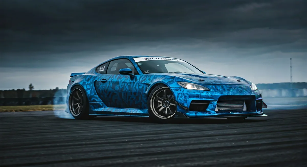 Detail extrémně sjeté a roztavené zadní pneumatiky po driftování
