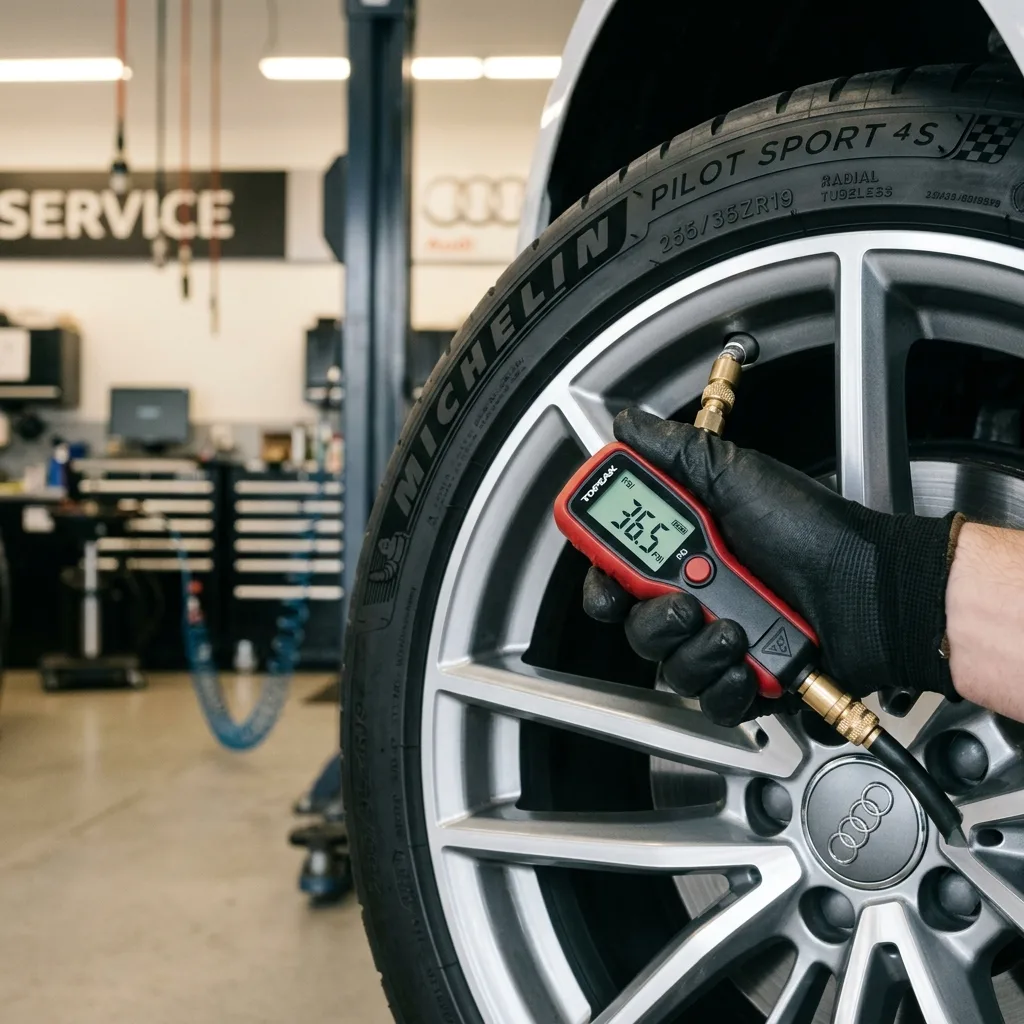 Dofouknutí pneumatiky na Audi A4 před resetem systému TPMS