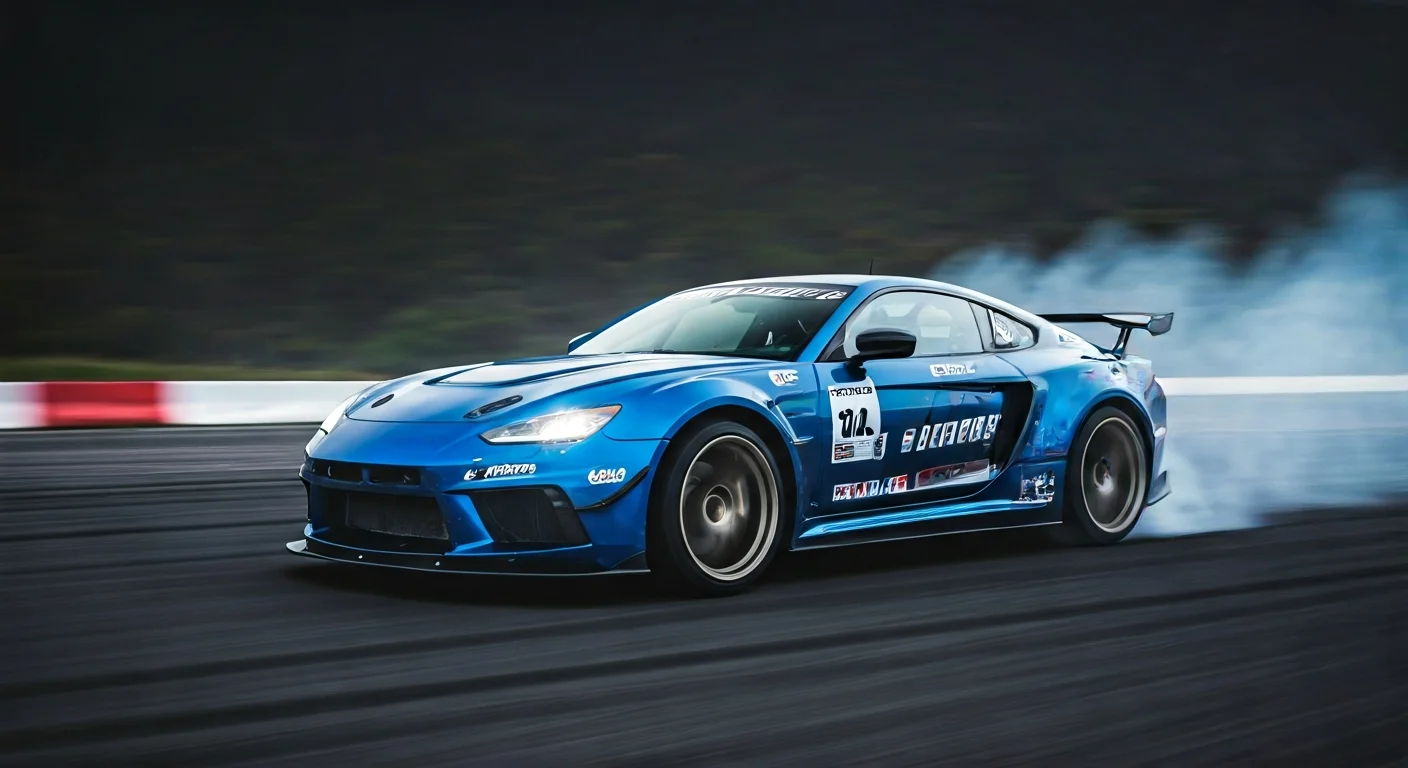 Pneumatika při driftu v hustém kouři a smyku