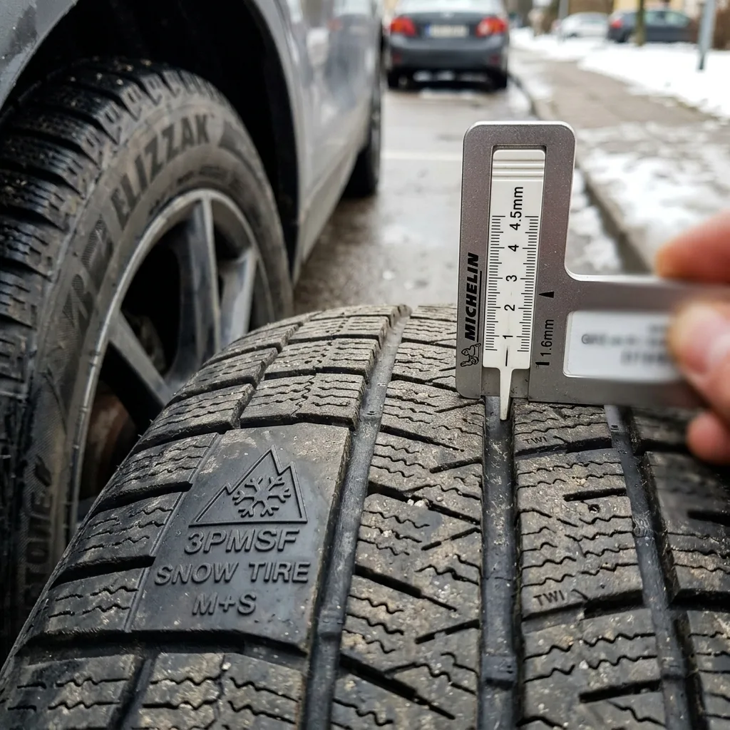Měření hloubky dezénu pneumatiky s limitem 4 mm v Rakousku