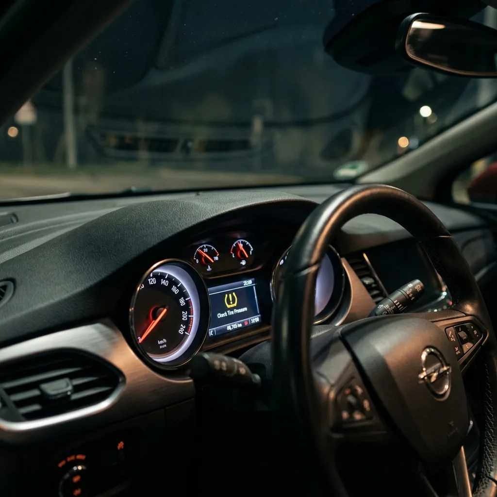 Svítící kontrolka TPMS na přístrojové desce vozu Opel