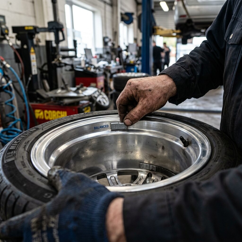 Aplikace nalepovacího závaží na vnitřní stranu alu disku