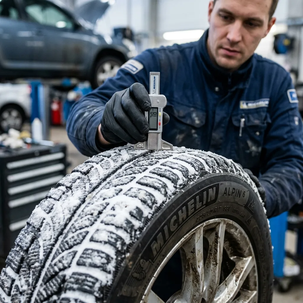 Detailní měření hloubky dezénu zimní pneumatiky